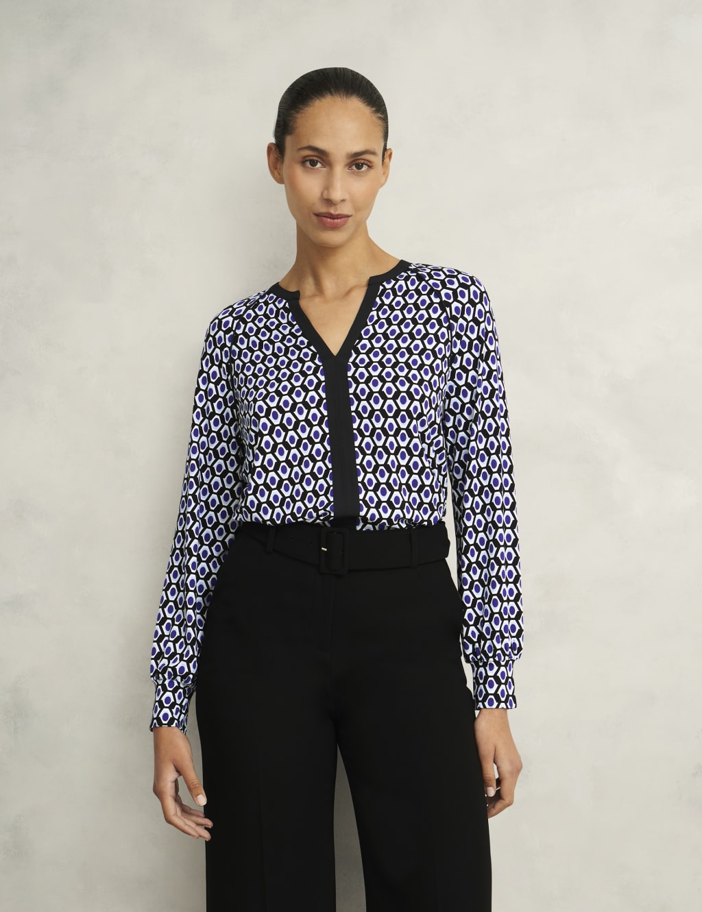 Jersey Geometric V-Neck Top
