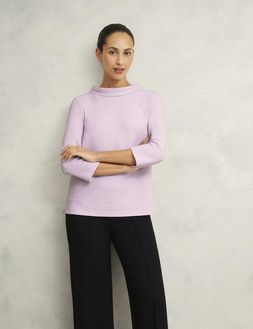 Cotton Blend Roll Neck Top