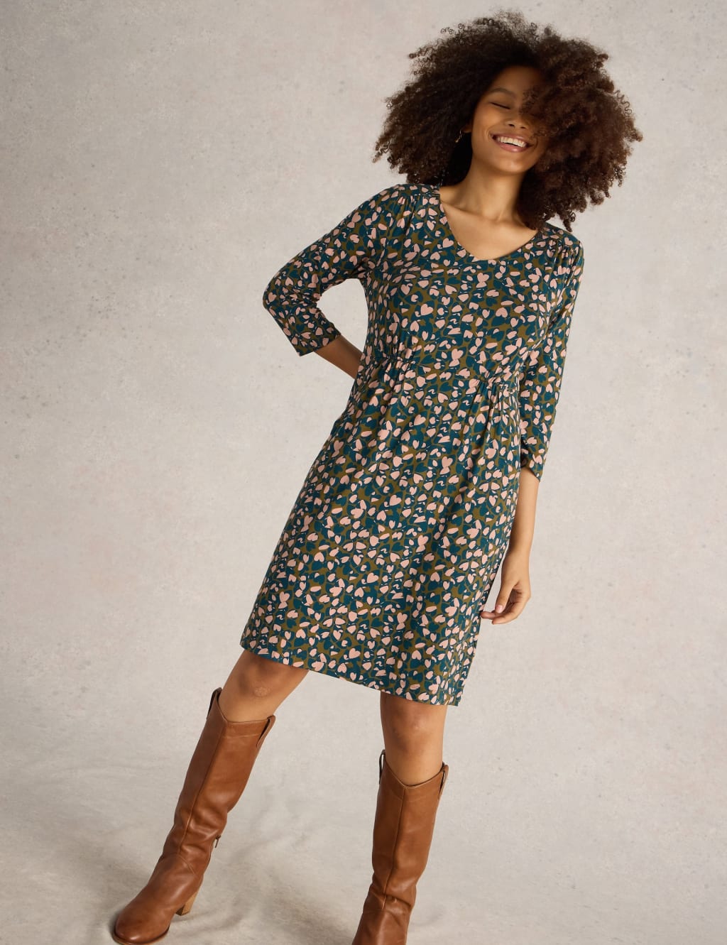 Jersey Printed V-Neck Tea Dress
