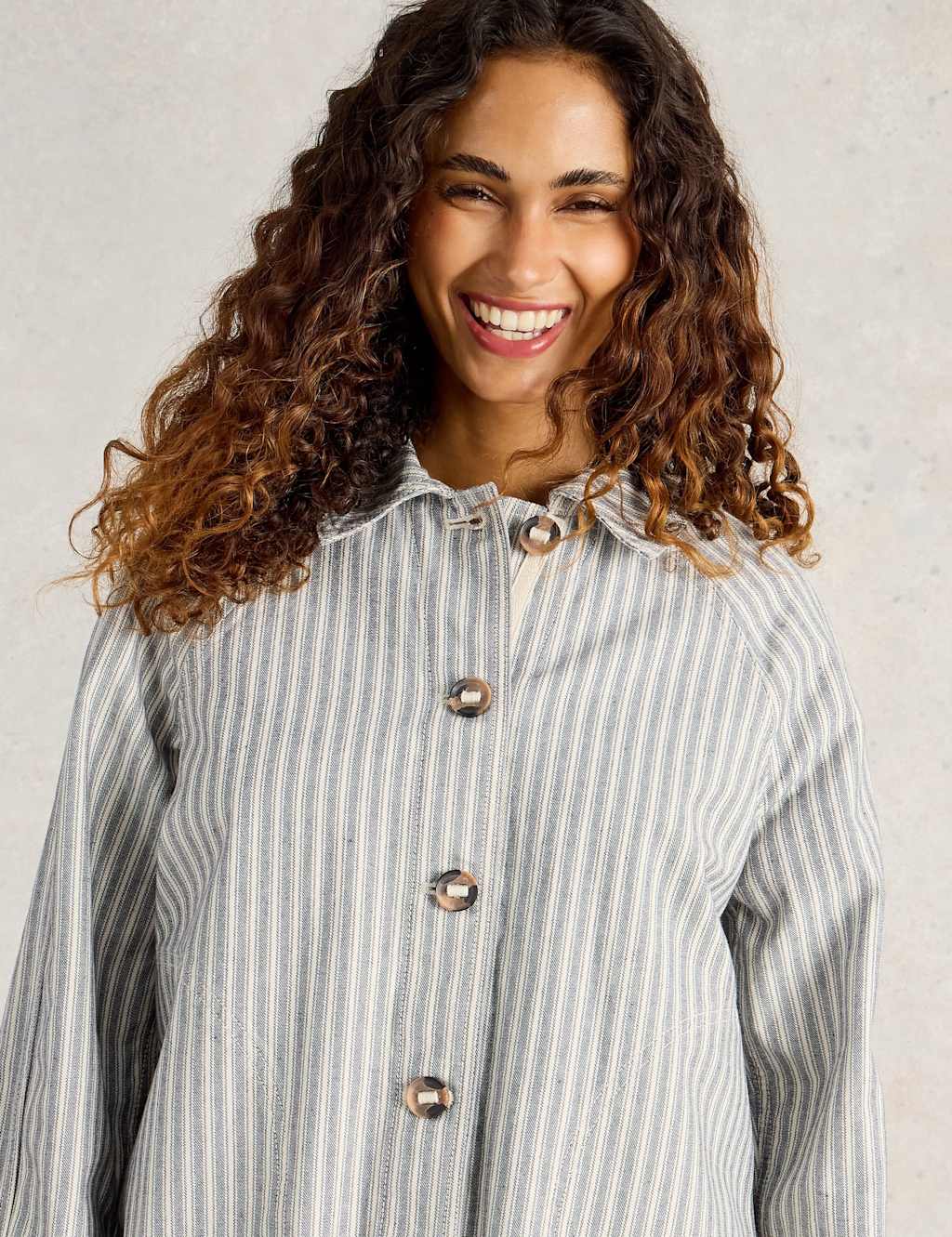 Pure Cotton Striped Relaxed Fit Denim Jacket