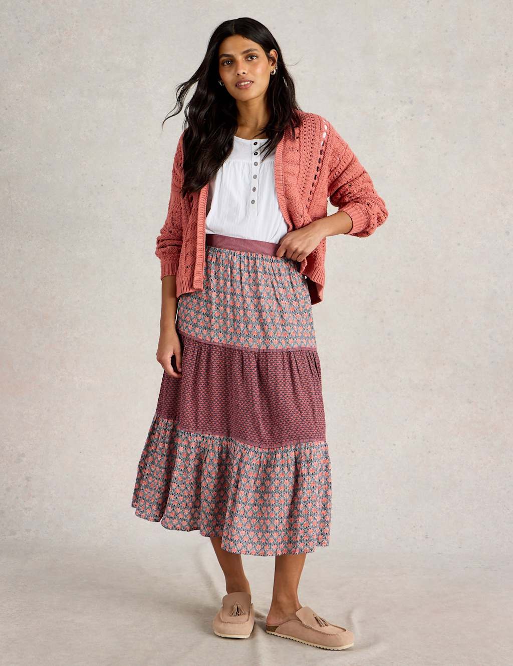 Printed Midi Tiered Skirt