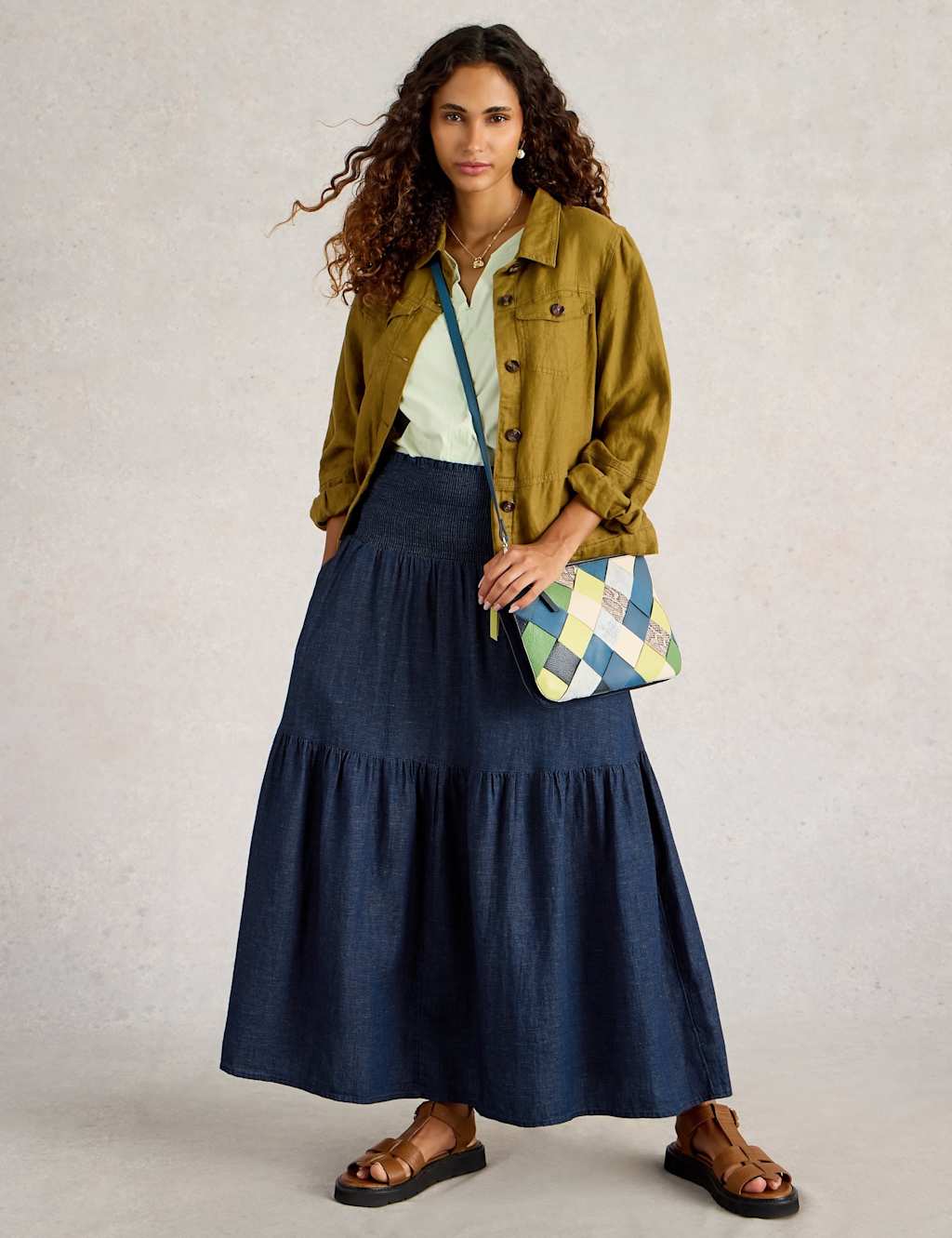 Pure Cotton Textured Maxi Tiered Skirt