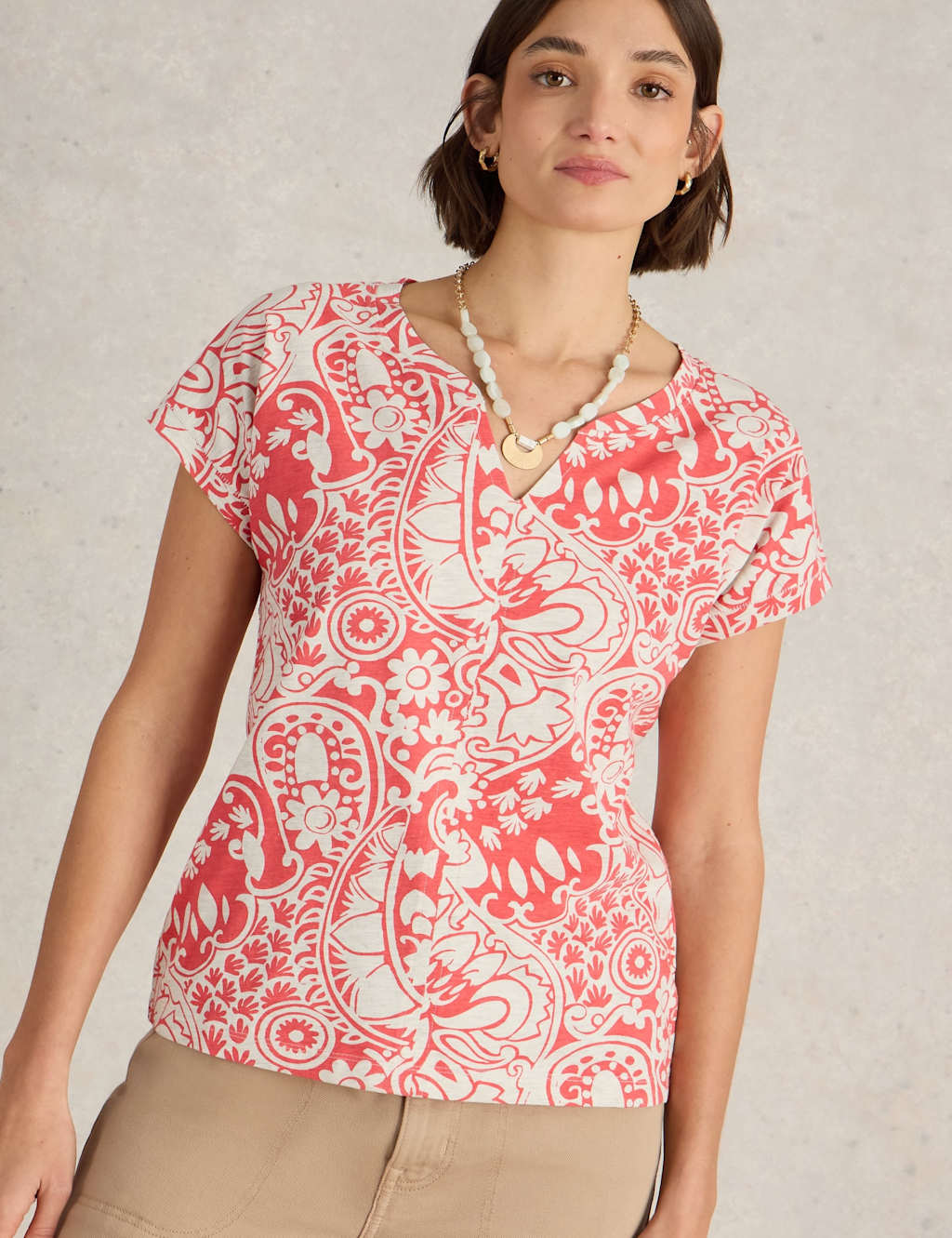 Pure Cotton Printed Notch Neck T-Shirt