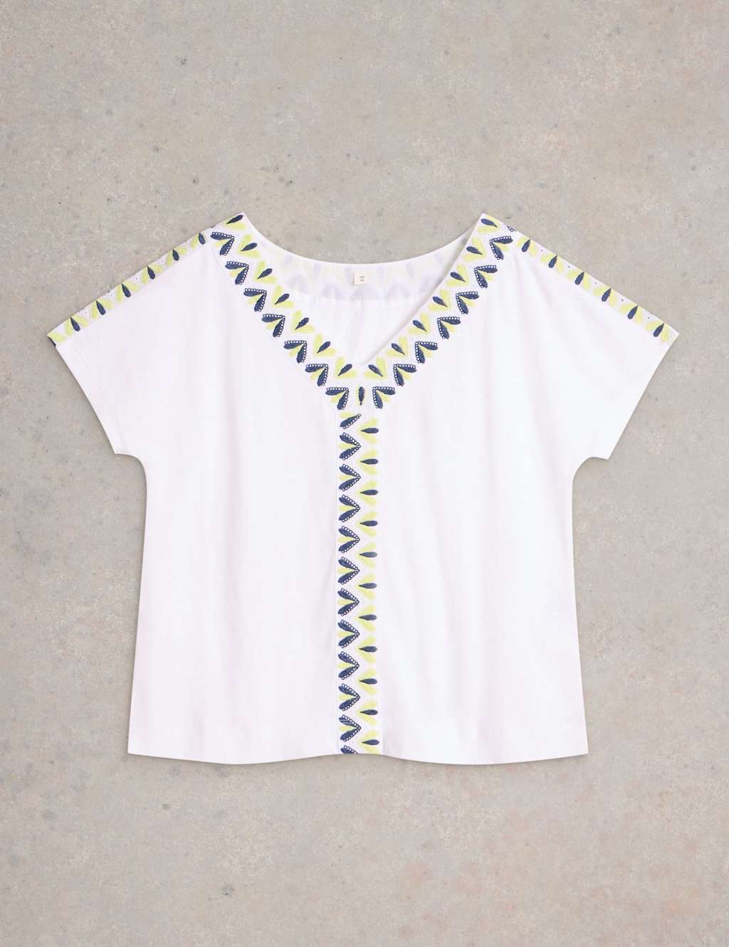 Cotton Rich Embroidered V-Neck Top