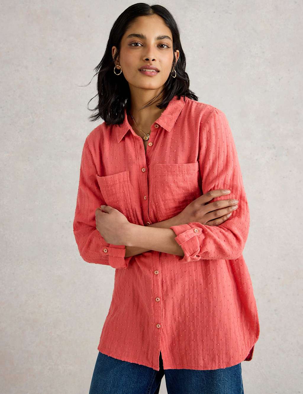 Pure Cotton Textured Longline Shirt