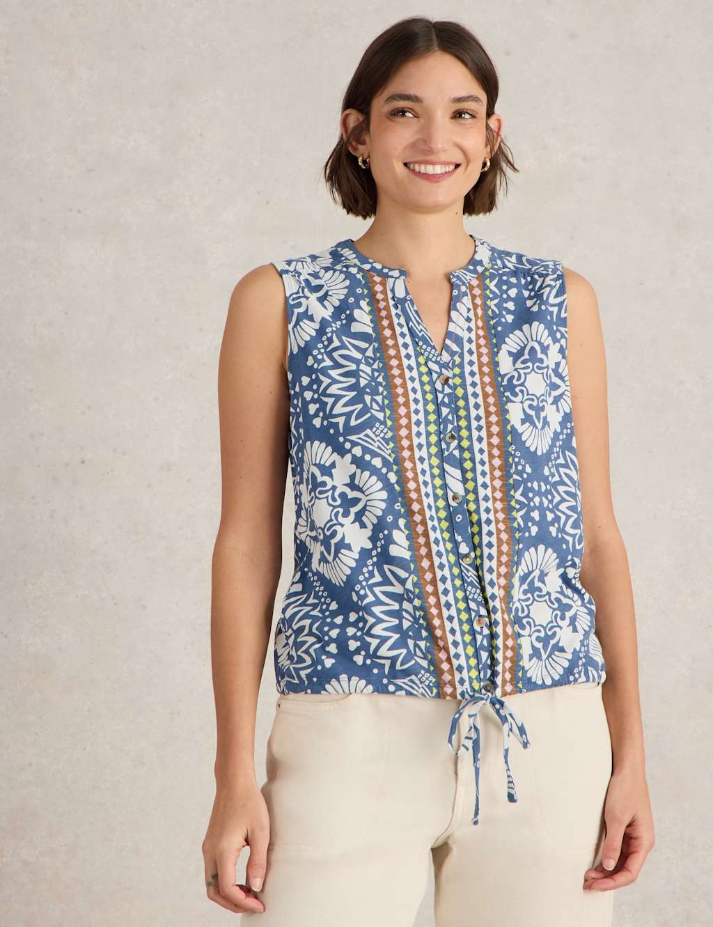 Pure Cotton Printed Sleeveless Top