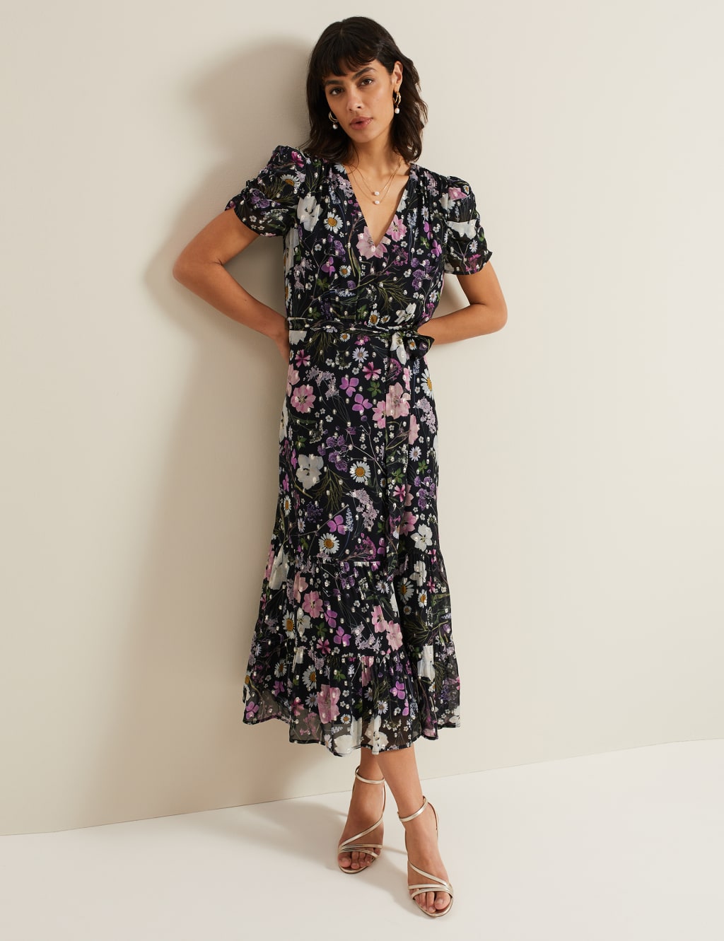 Floral Belted Maxi Tiered Dress