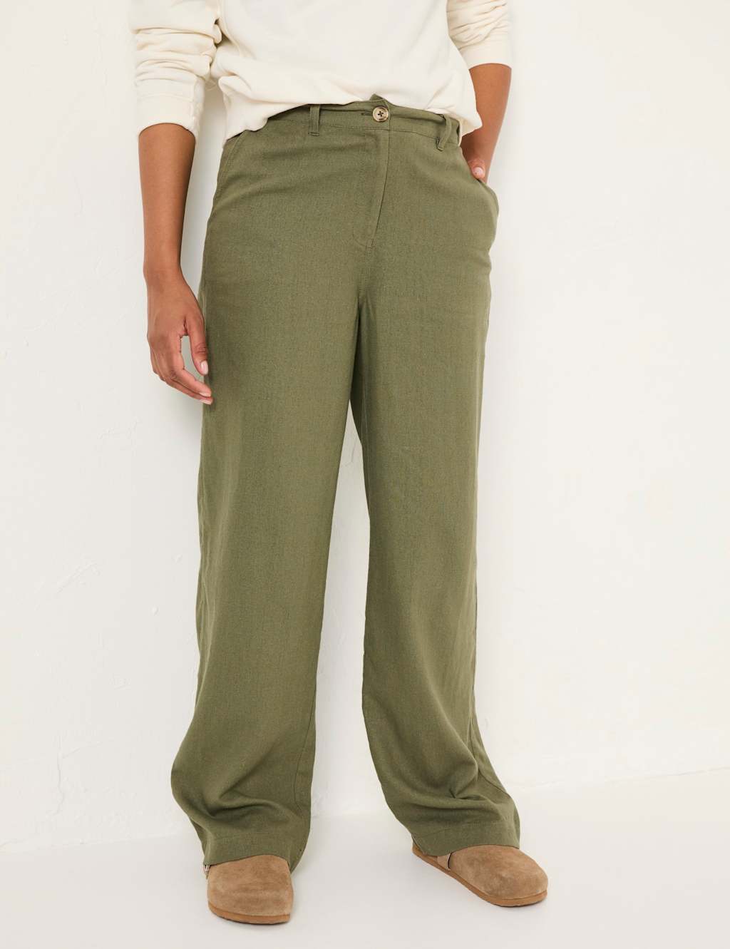 Linen Rich Wide Leg Trousers