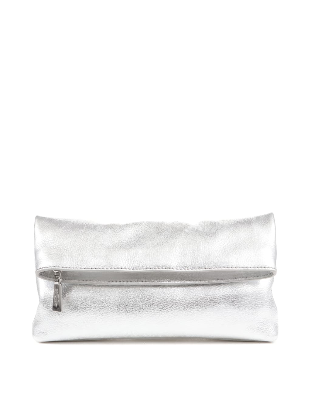 Leather Metallic Foldover Clutch Bag