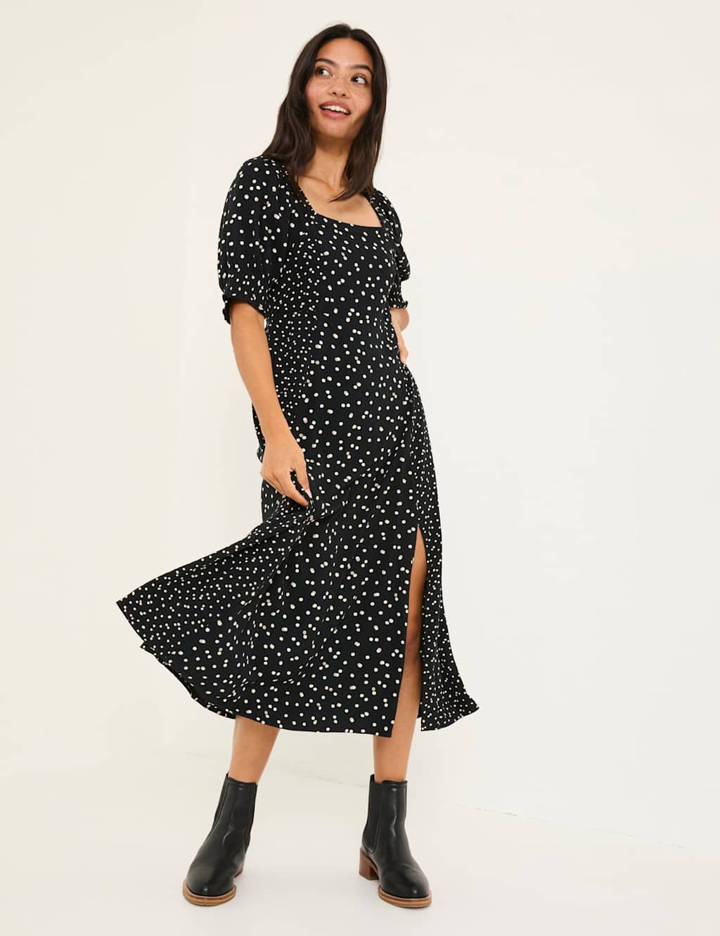 Polka Dot Square Neck Midi Skater Dress