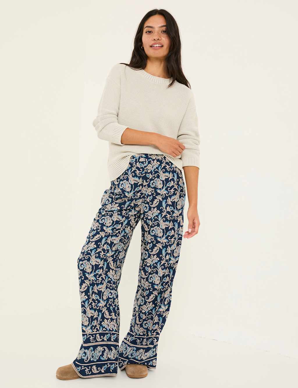 Paisley Elasticated Waist Wide Leg Trousers