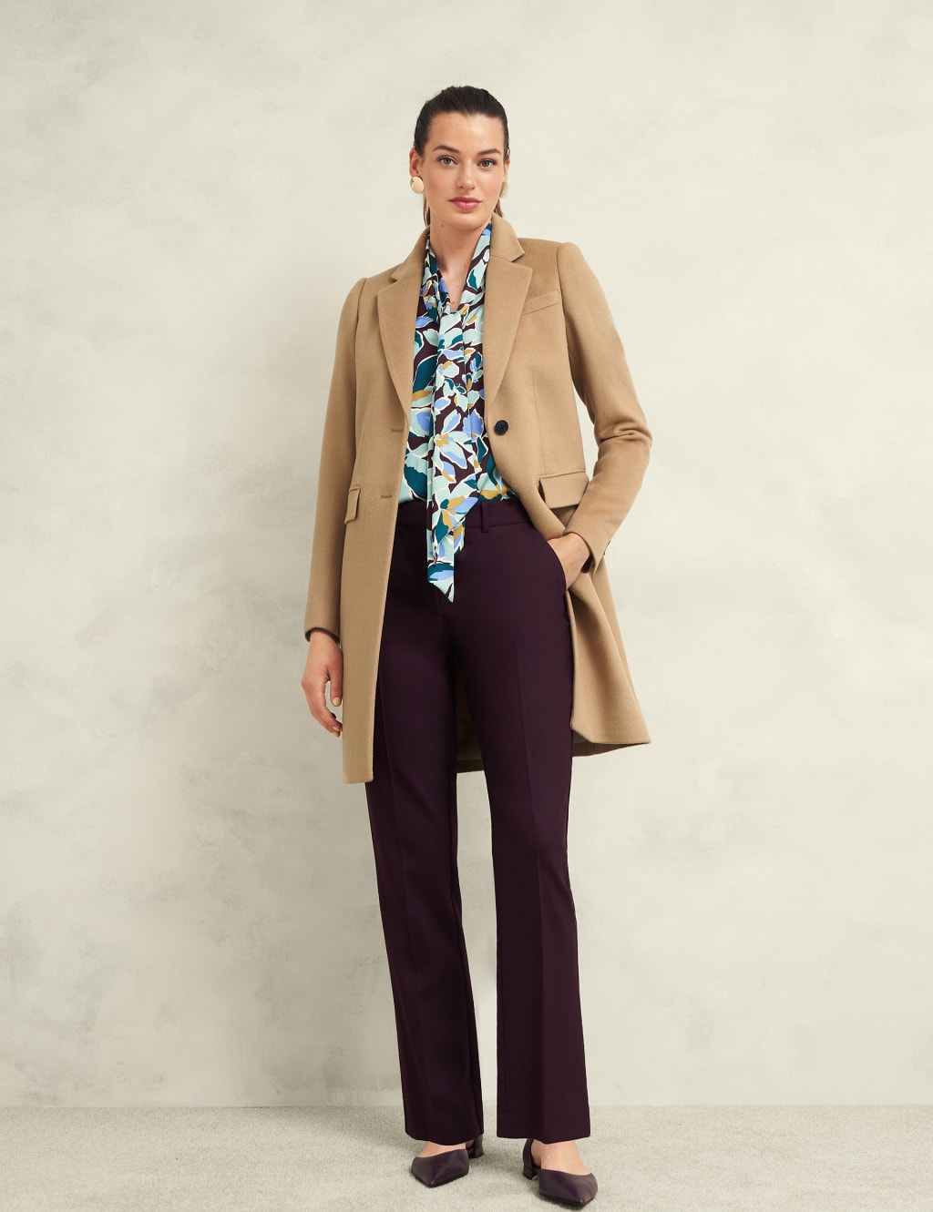 HOBBS Pure Wool Longline Trench Style Coat Camel