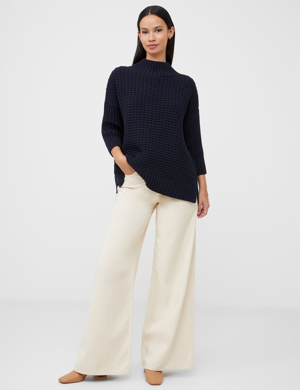 Pure Cotton Textured High Neck Jumper