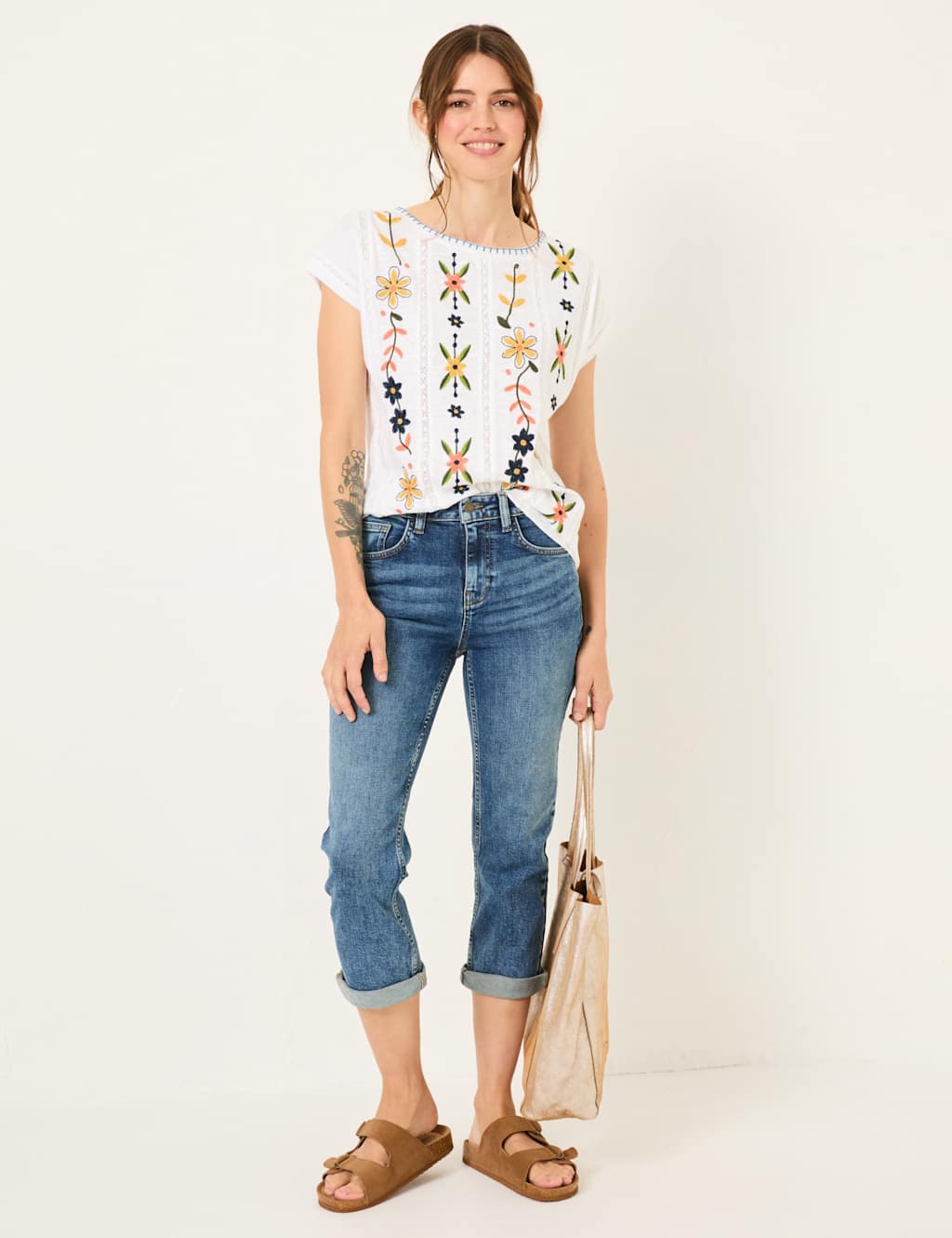 Slim Fit Turn Up Cropped Jeans