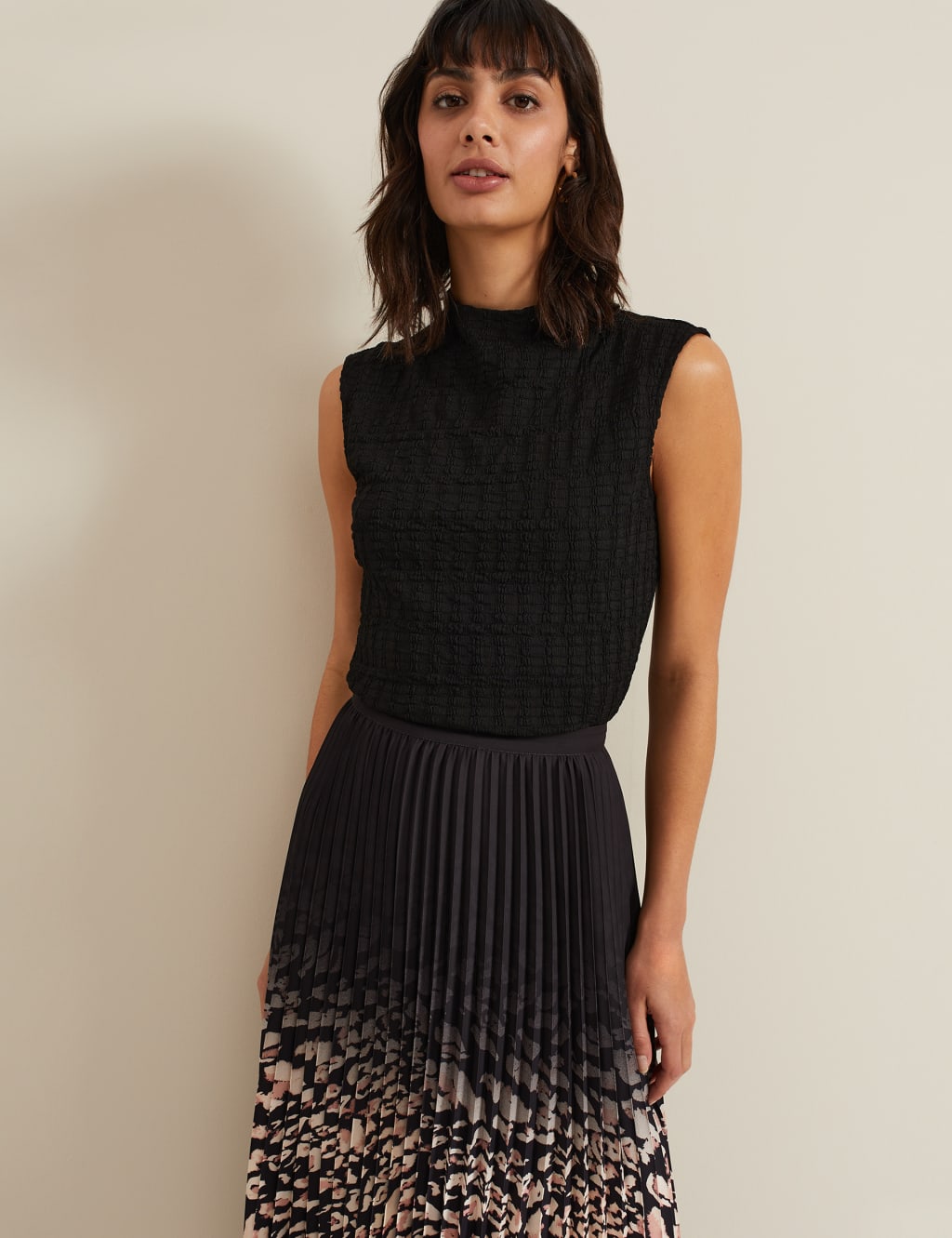 Phase Eight High Neck Textured Top Black