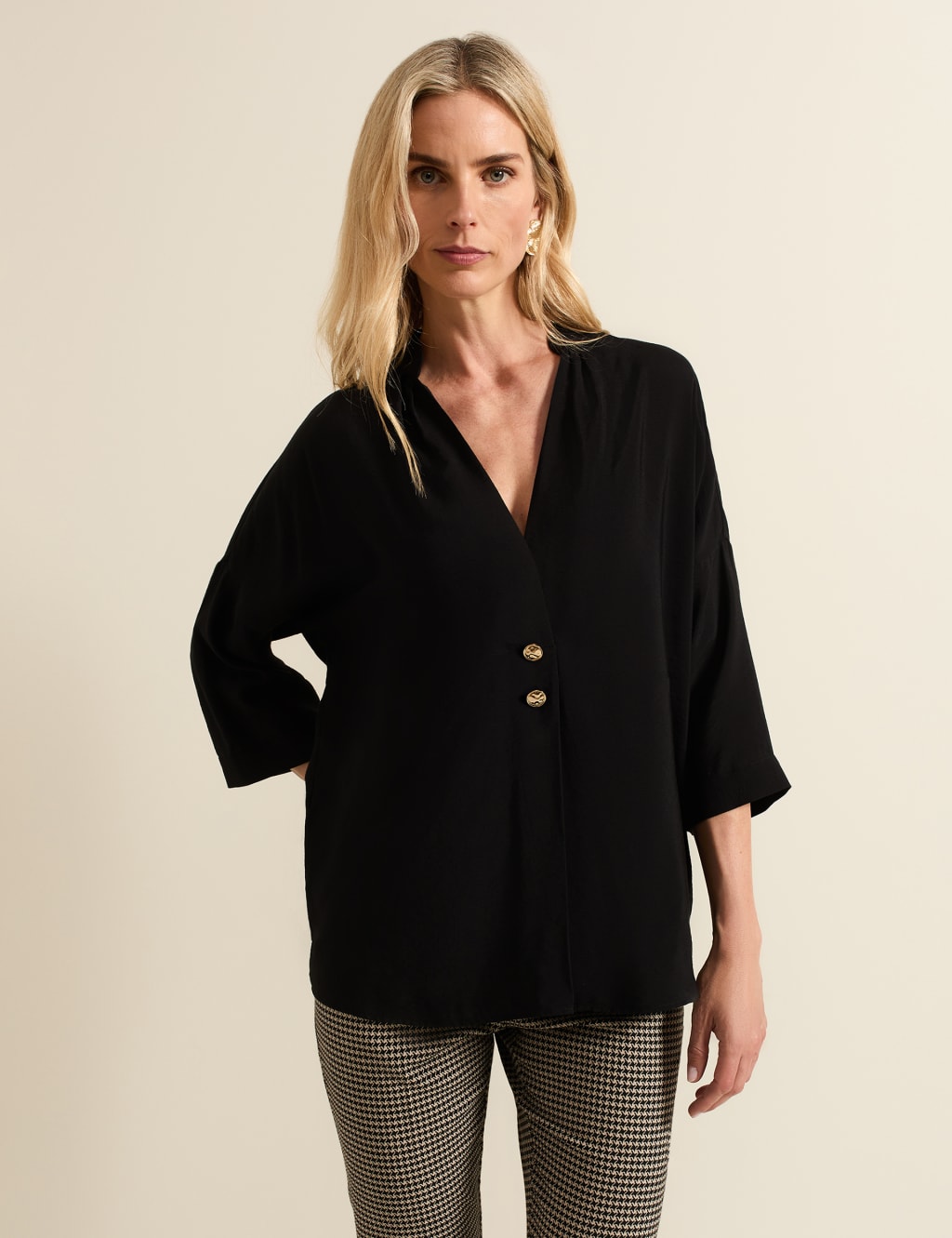 V-Neck Button Detail Shirt