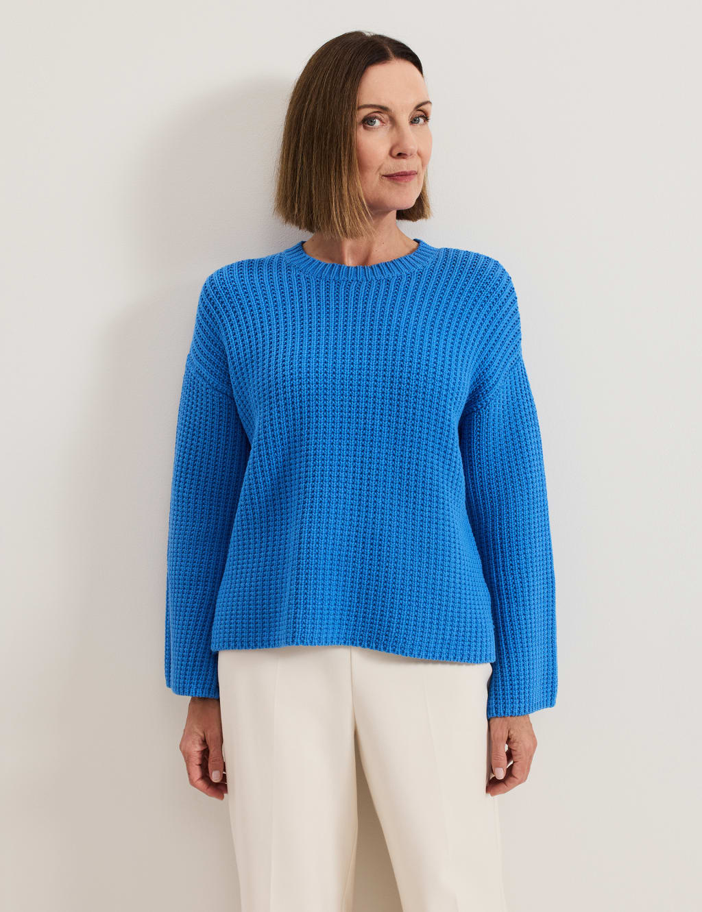 Cotton Rich Textured Round Neck Jumper