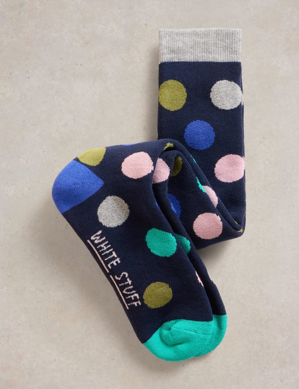 White Stuff Cotton Rich Polka Dot Knee High Socks Navy Mix