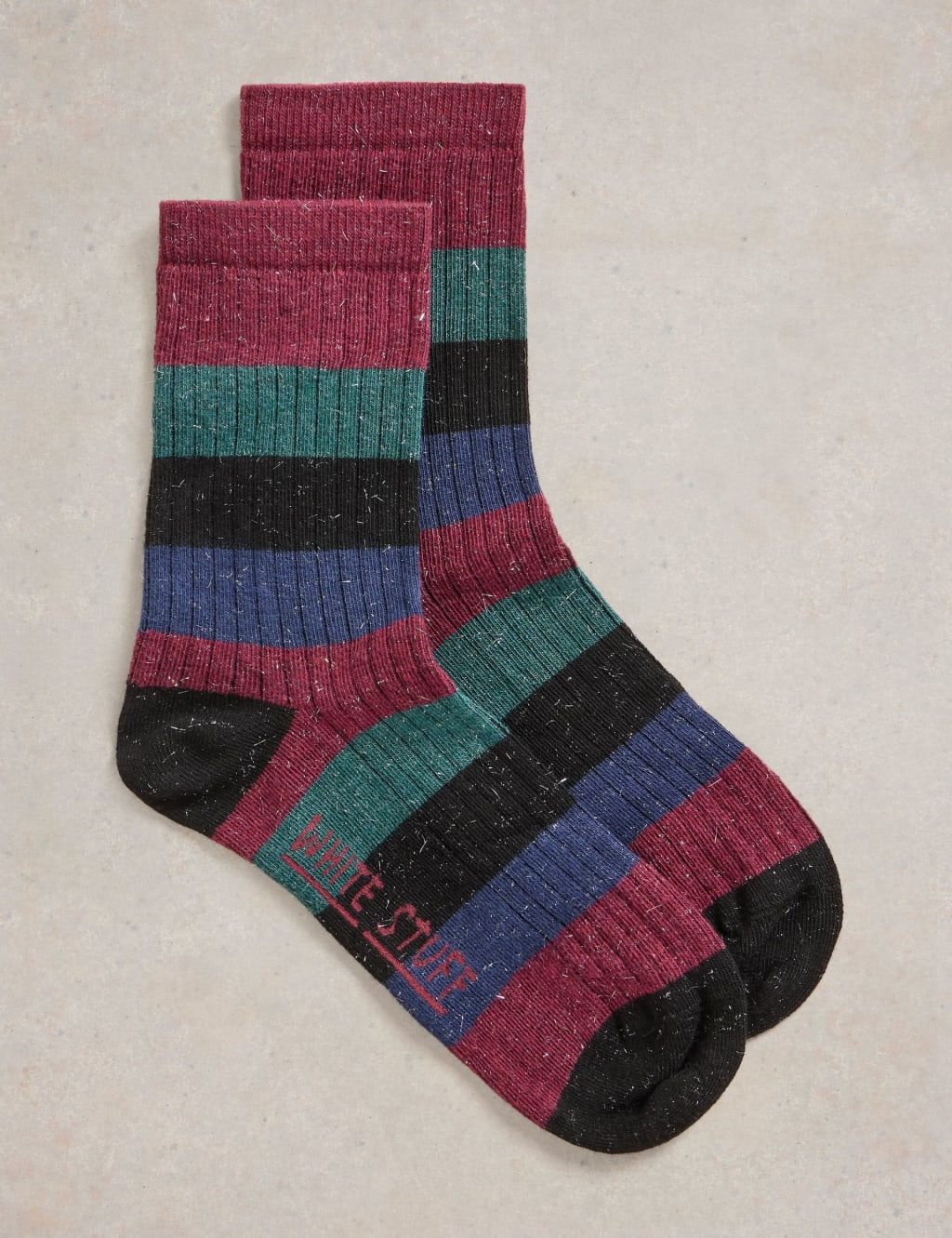 Cotton Rich Sparkle Stripe Ankle High Socks