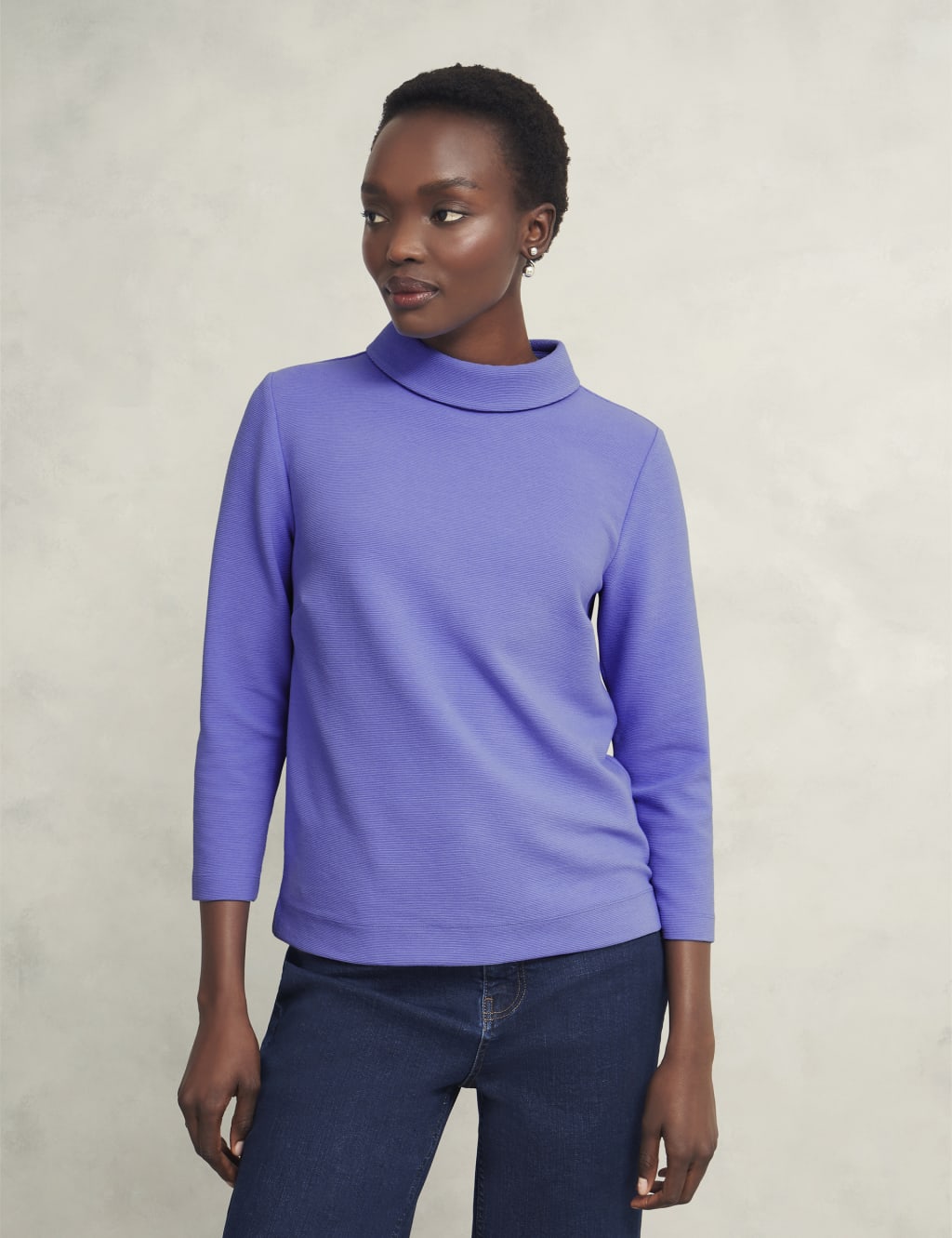 Cotton Blend Roll Neck Top