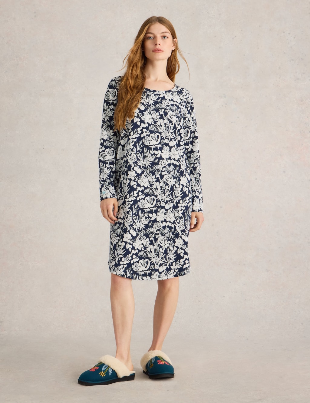 Pure Cotton Jersey Leaf Print Nightdress