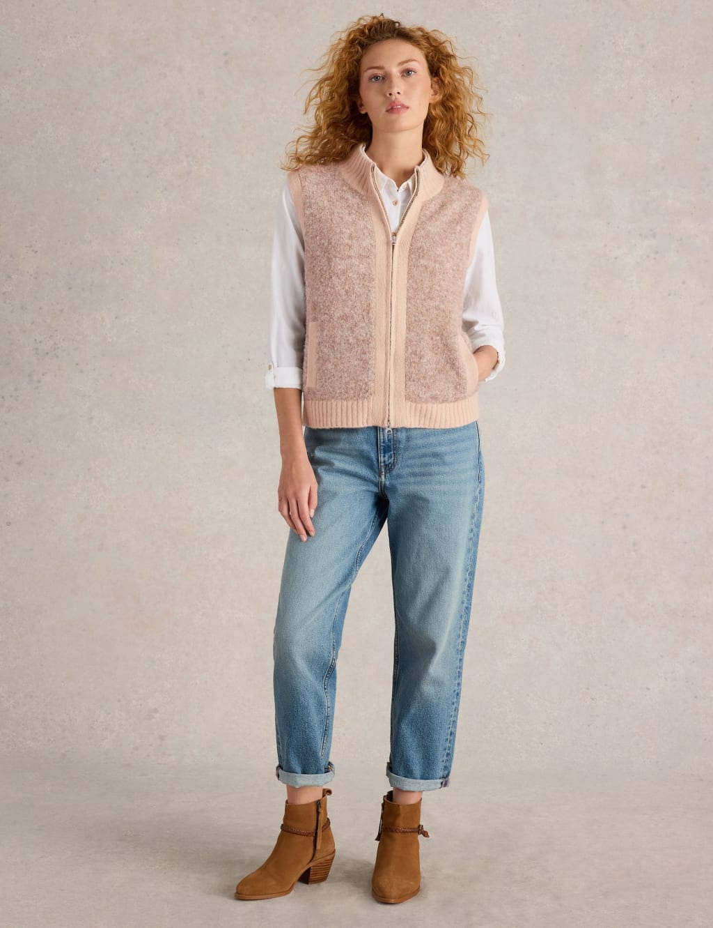 Wool Blend Bouclé Funnel Neck Gilet