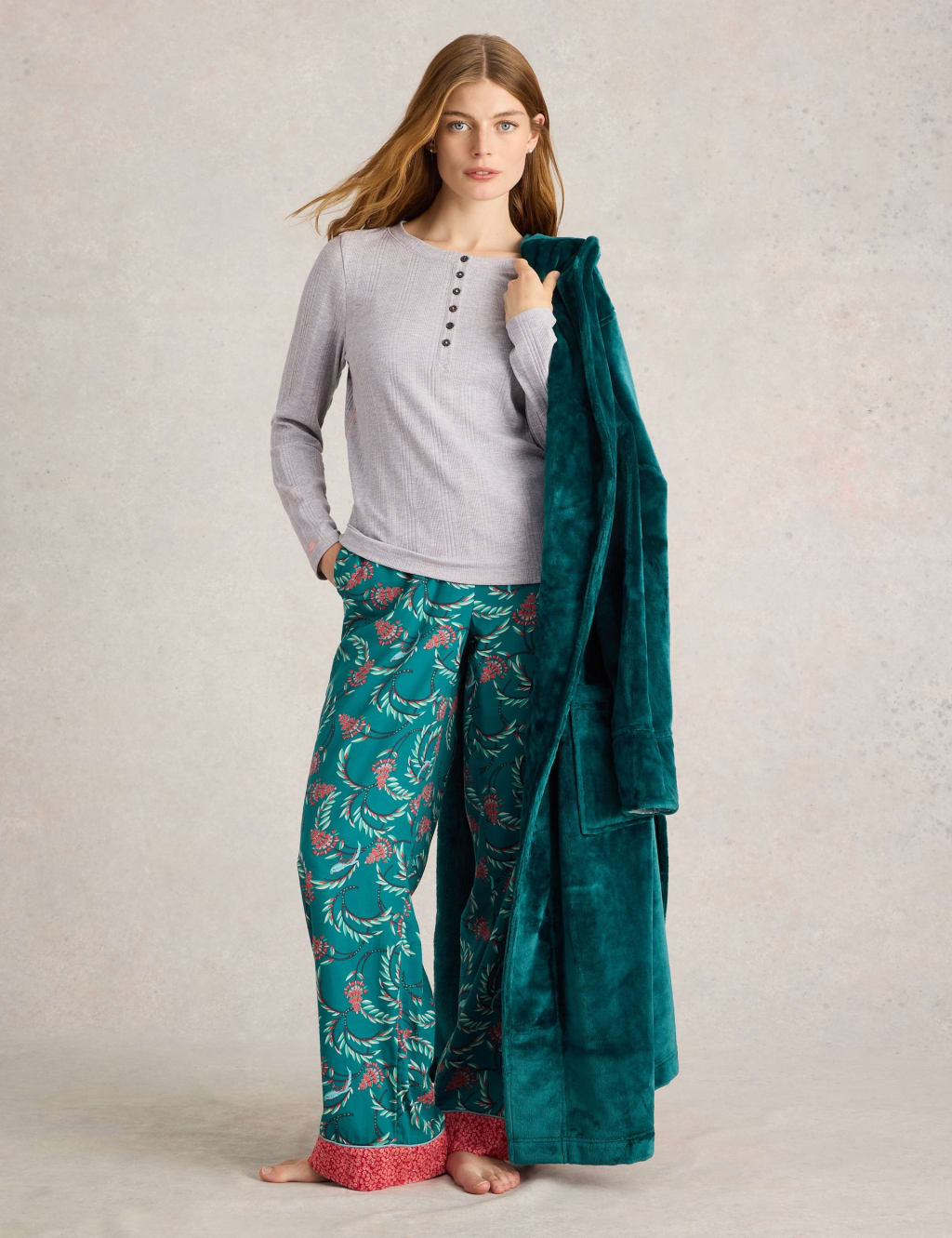 Cotton Blend Jersey Ribbed Pyjama Top