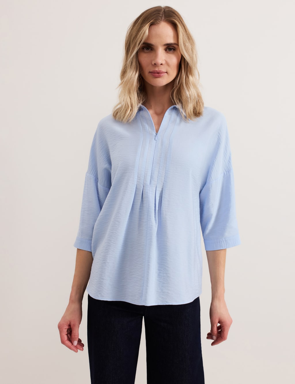 Collared Zip Pleat Detail Shirt