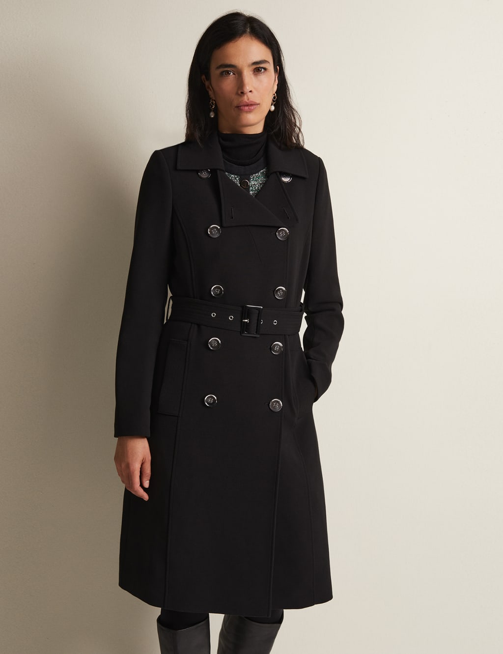 Phase Eight Belted Double Breasted Trench Coat Black