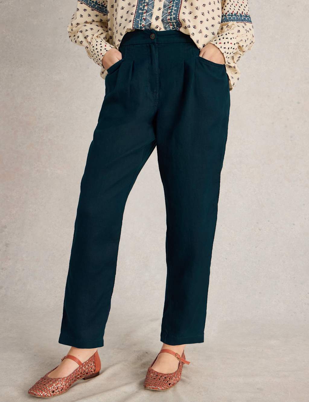 Pure Linen Pleat Front Trousers