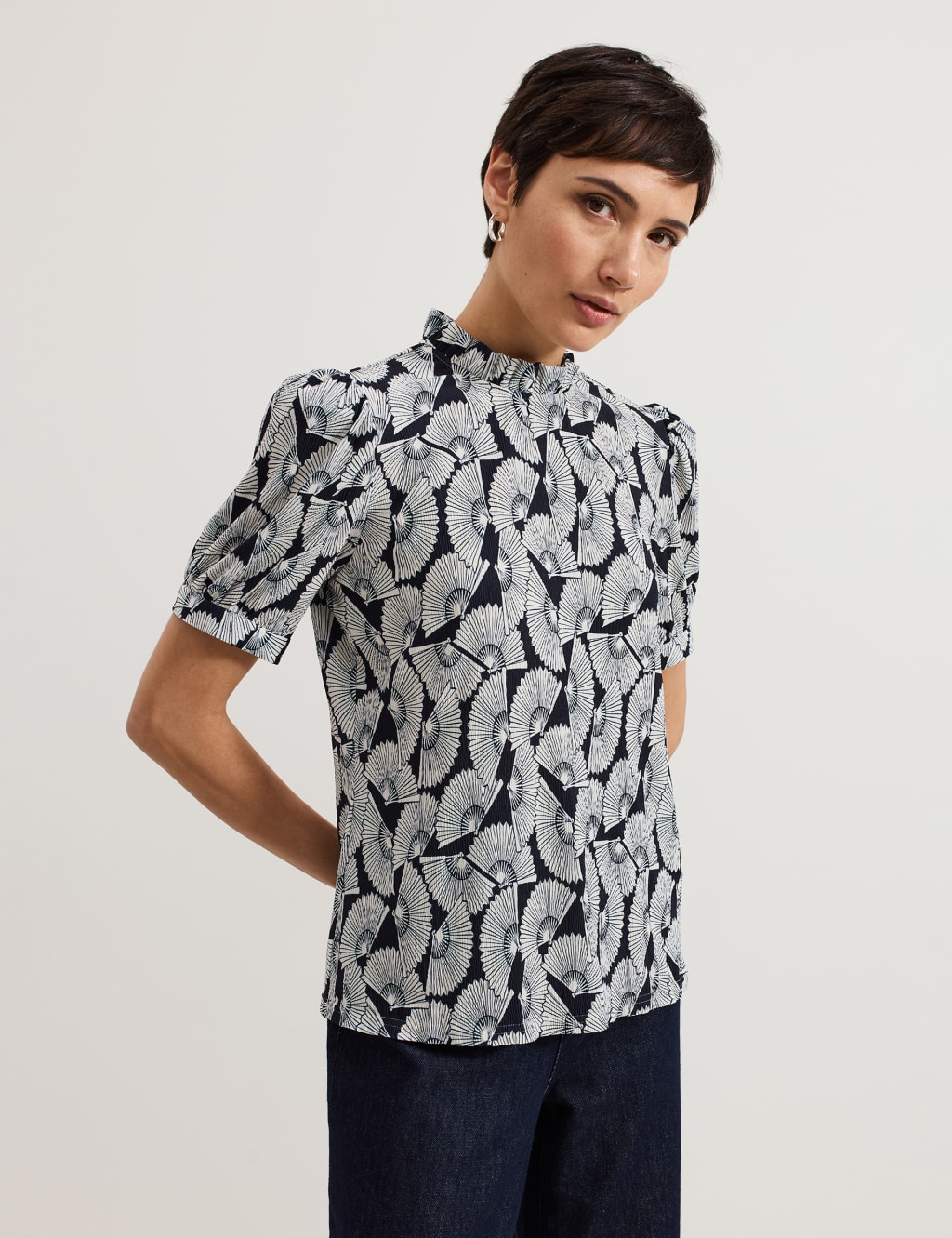 Printed Funnel Neck Top