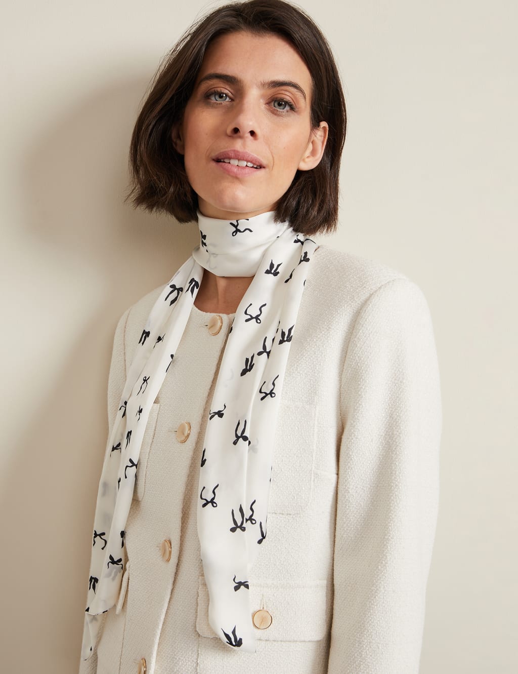 Phase Eight Women's Bow Print Skinny Scarf - Ivory Mix, Ivory Mix