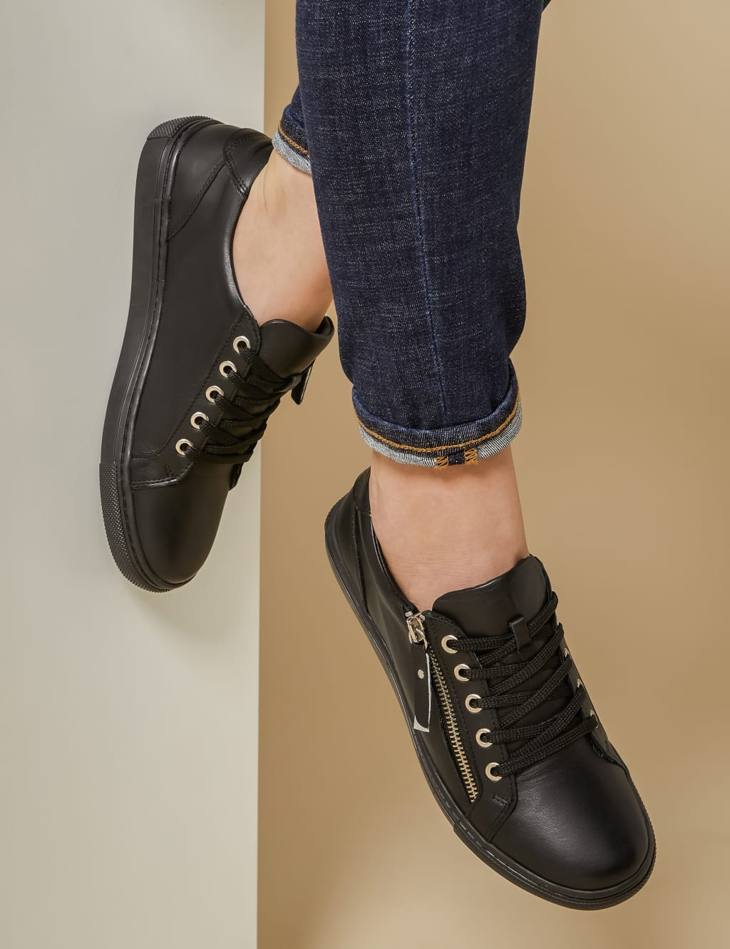 Leather Zip Up Trainers