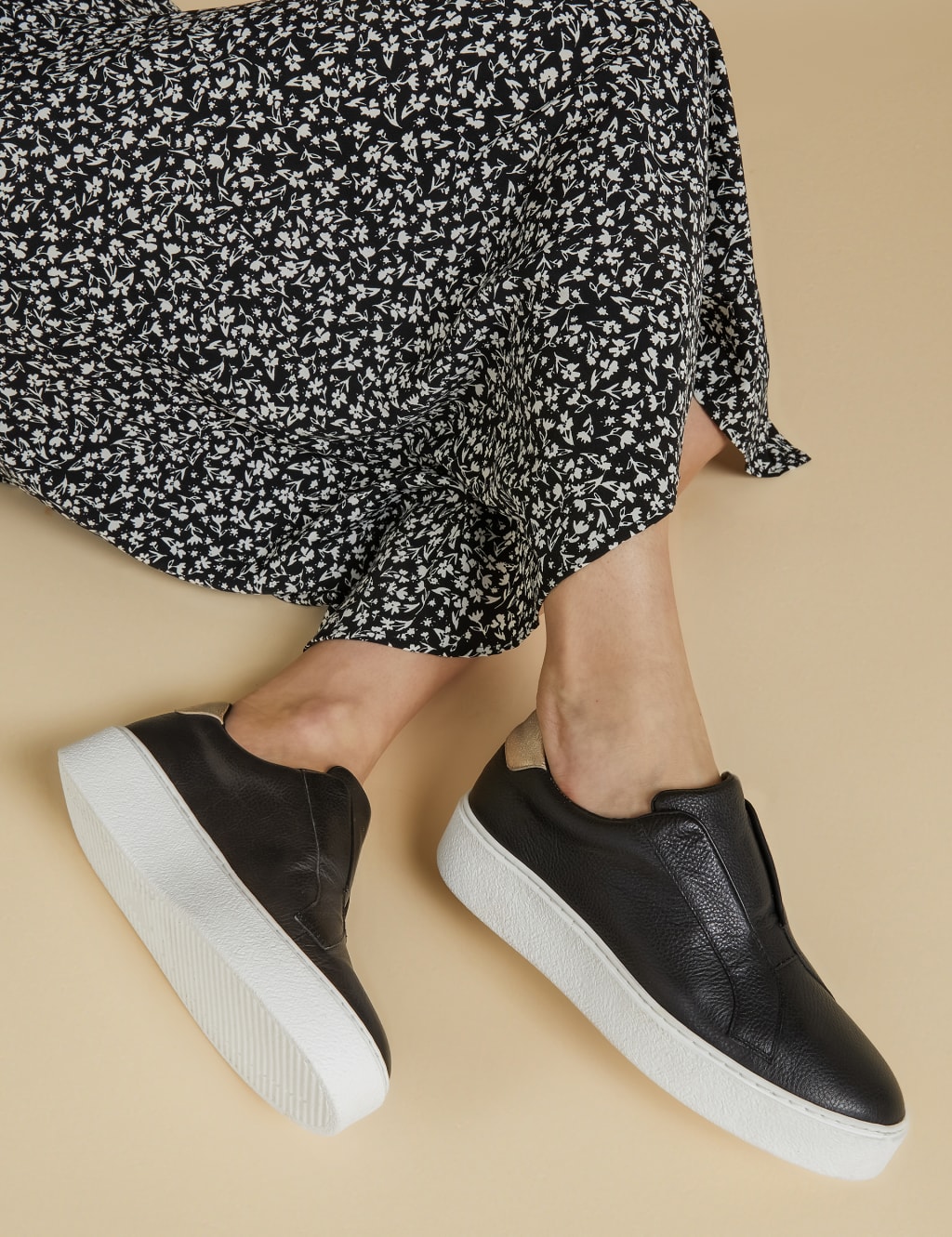 Leather Slip On Platform Trainers