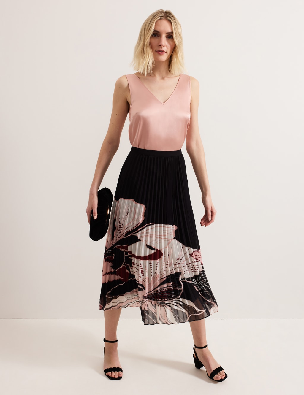 Floral Pleated Midi Skirt