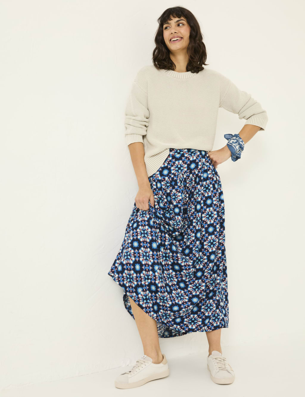 Geometric Pleated Midi Slip Skirt