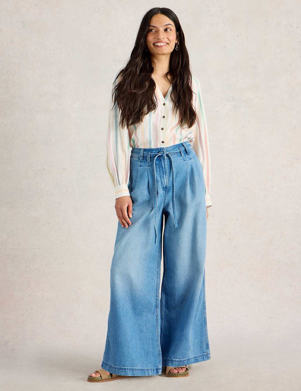 Lyocell Blend Mid Rise Wide Leg Jeans