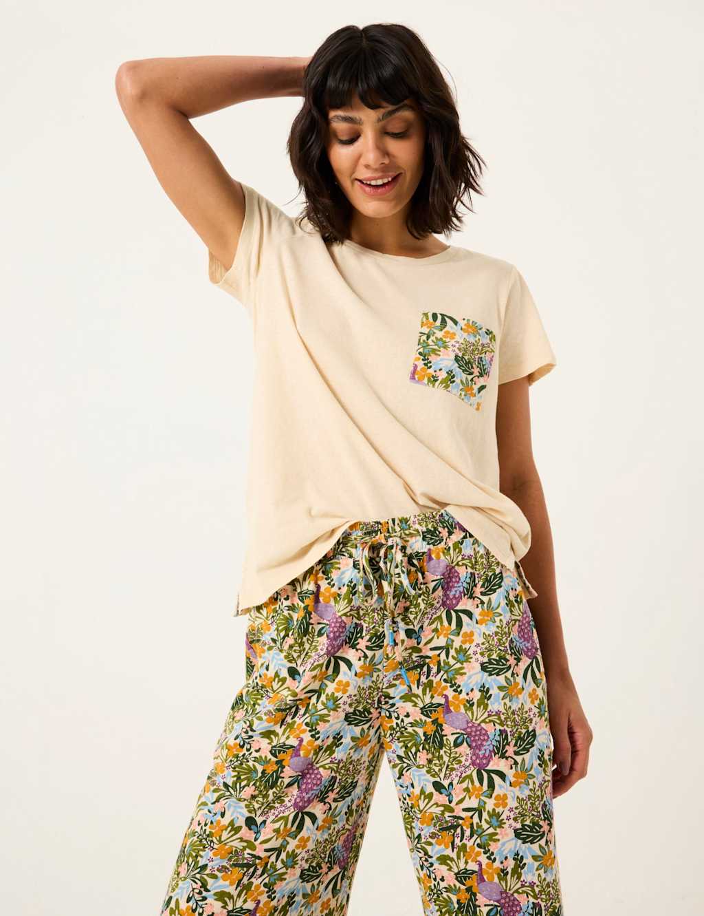 Cotton Linen Peacock Pocket Pyjama Top