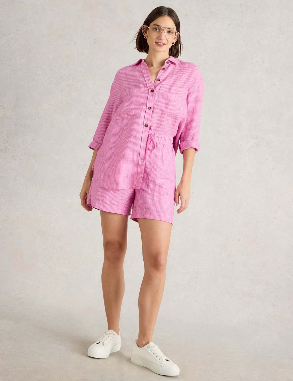 Pure Linen Striped Shorts