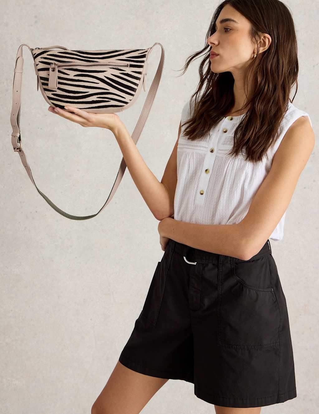 Leather Zebra Print Cross Body Bag