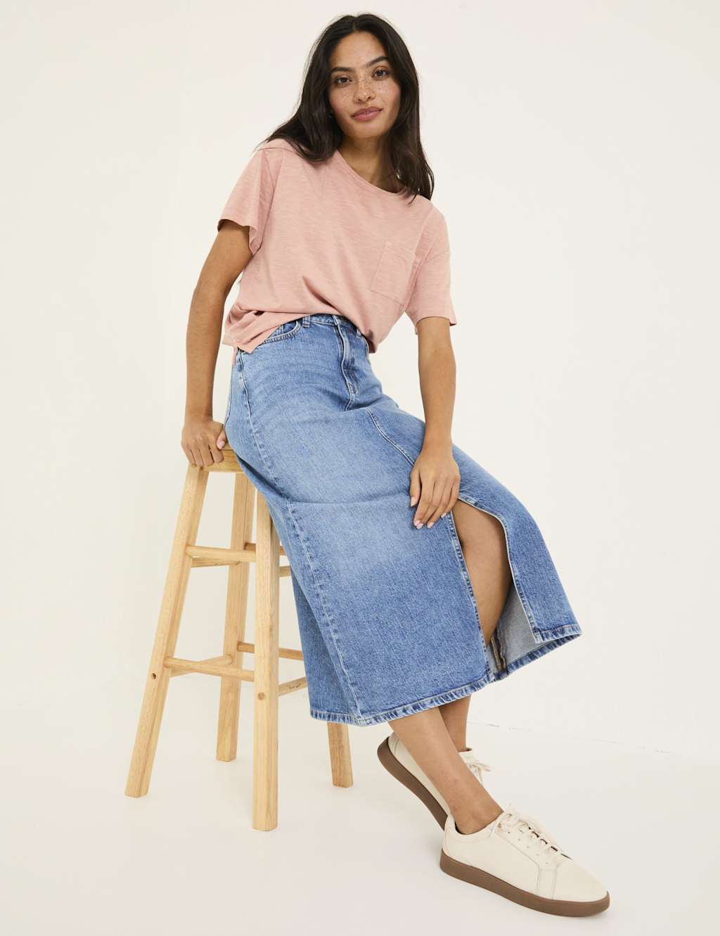 Denim Midi A-Line Skirt