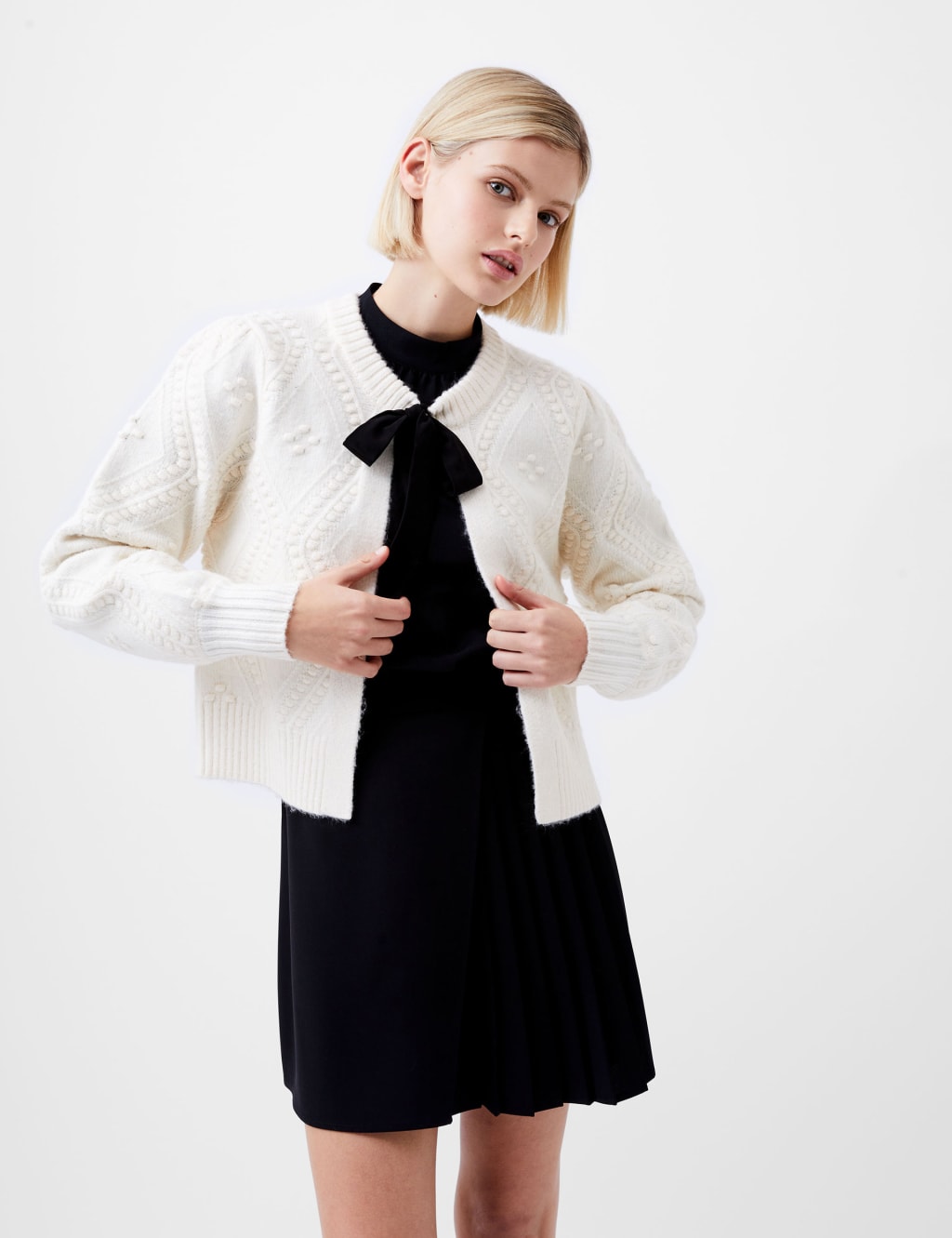 Textured Tie Neck Cardigan