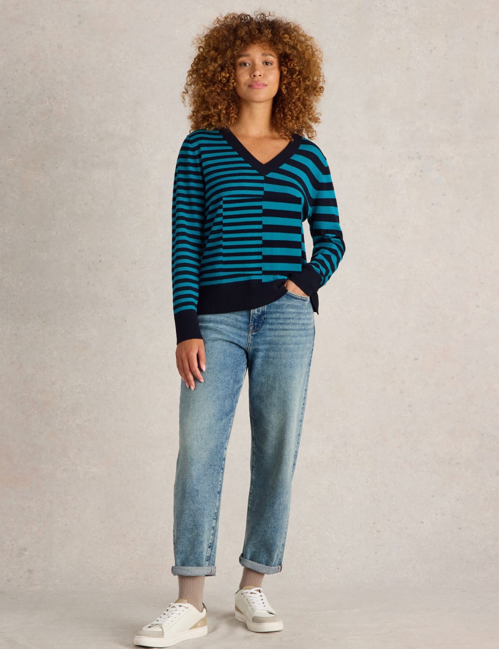 Wool Blend Striped V-Neck Jumper