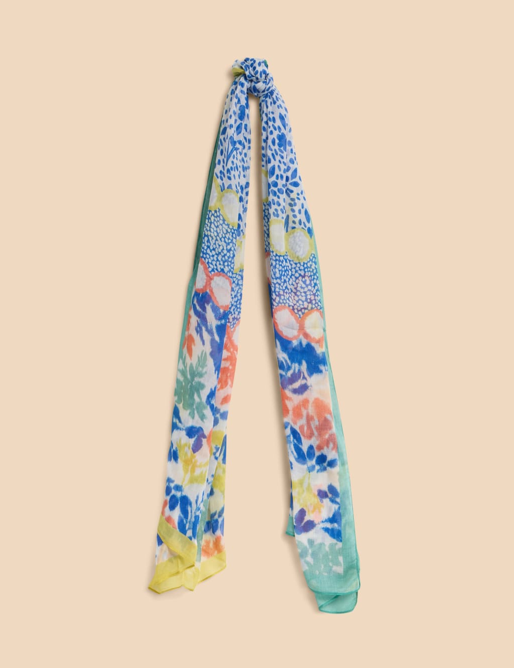 White Stuff Women's Pure Modal Printed Fringed Scarf - Blue Mix, Blue Mix