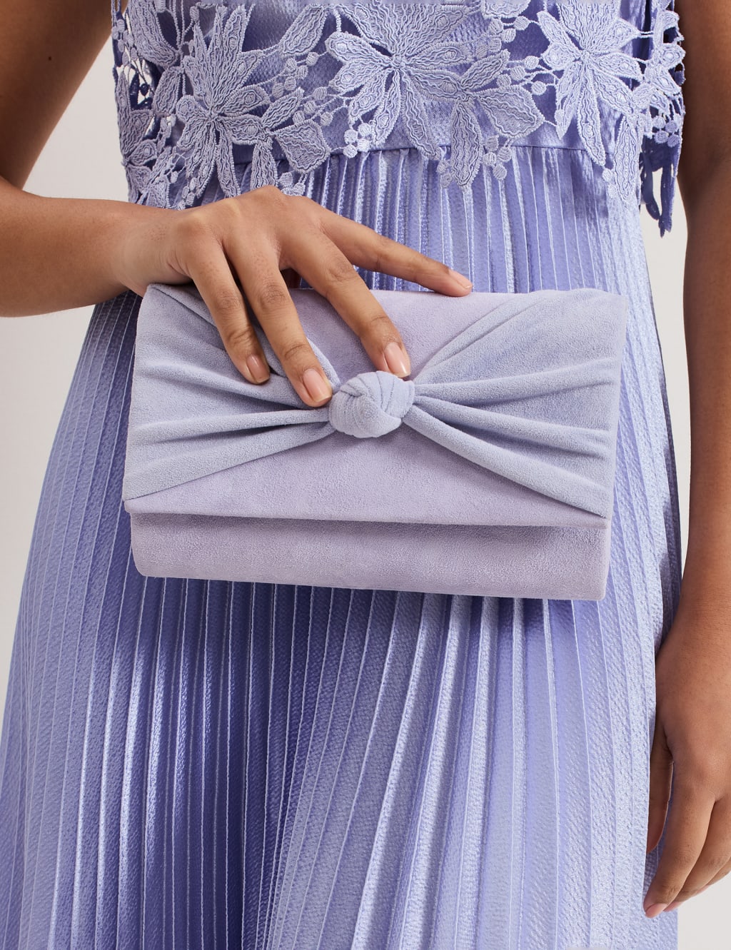 Suede Knot Front Clutch Bag