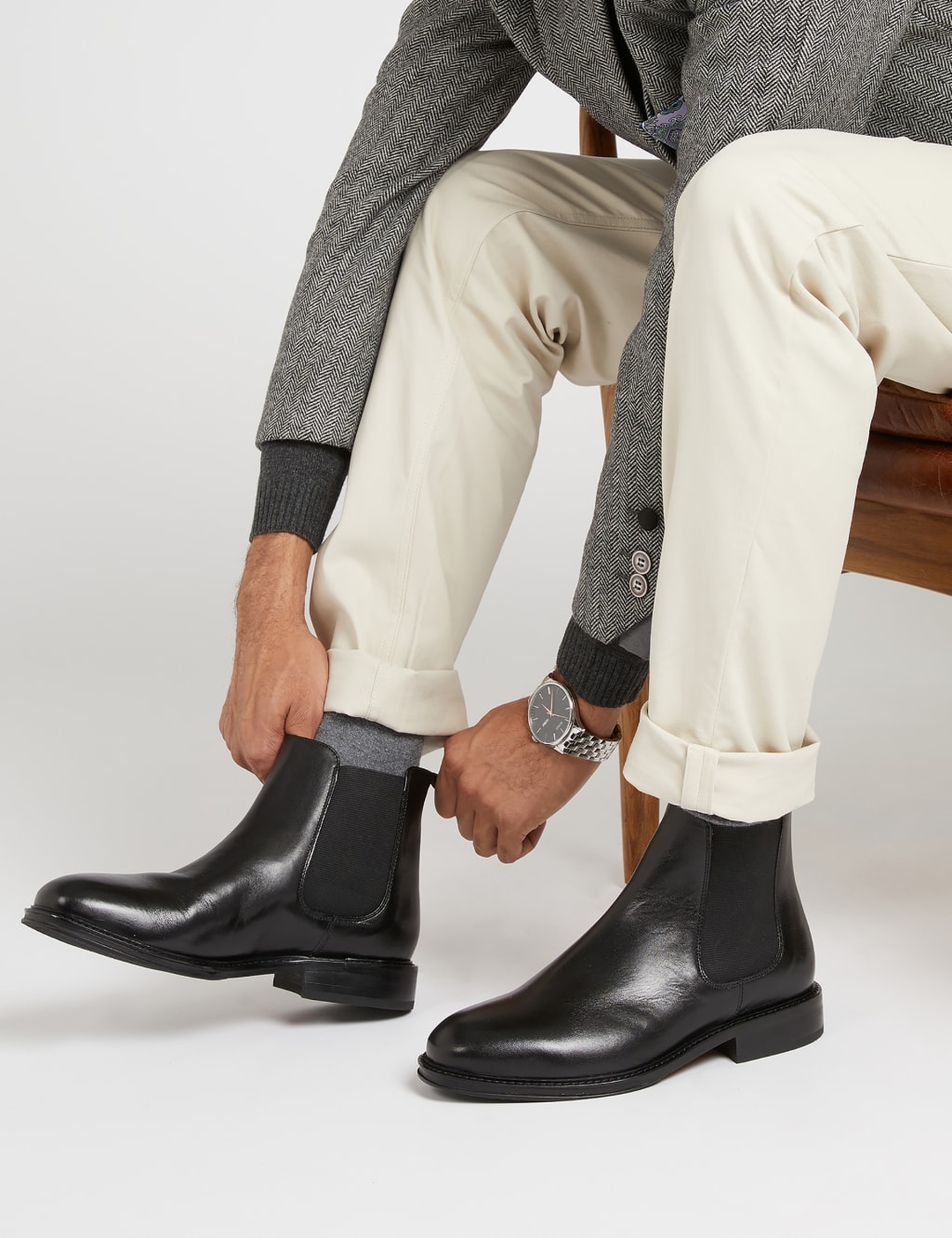 Leather Pull-On Chelsea Boots