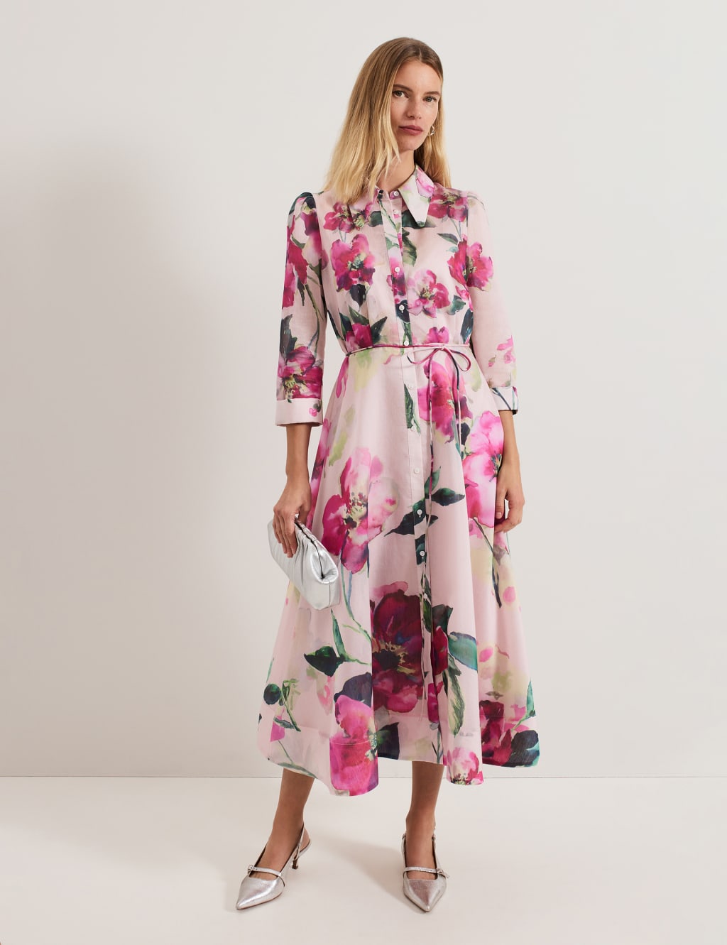 Floral Collared Midaxi Shirt Dress