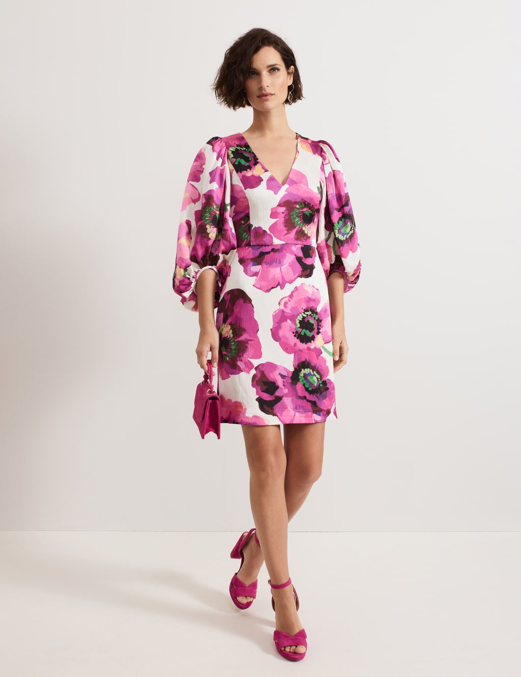 Floral V-Neck Mini Waisted Dress