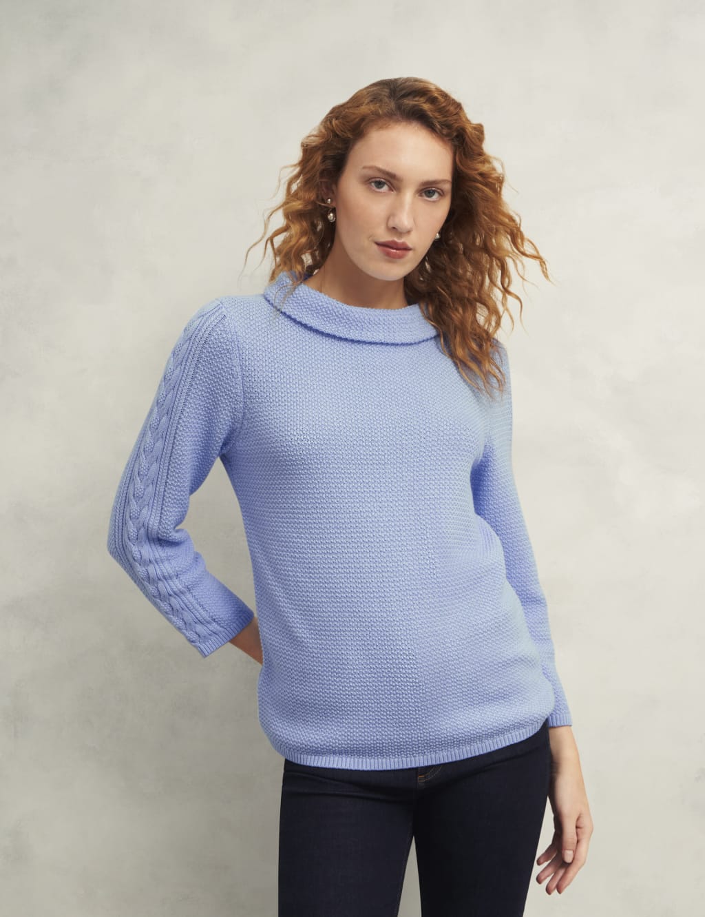 Pure Cotton Textured Roll Neck Jumper