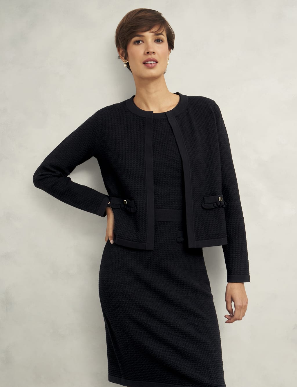 Textured Collarless Short Jacket
